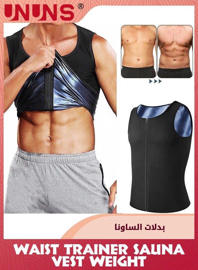 UNUNS Men Sauna Vest,Hot Sweat Waist Trainer Corset,Compress Zipper Vest,Sleeveless Compression Shirt Corset Protection Tank Tops,Men Body Shaper Slimmer,Gym Slimming Undershirts-Black L/XL - Image 1