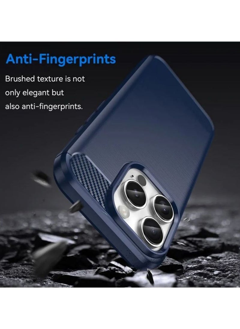 ICARLUS For iPhone 16 Pro Max TPU Case Brushed Carbon Fiber Texture Phone Cover - Blue  - Image 2