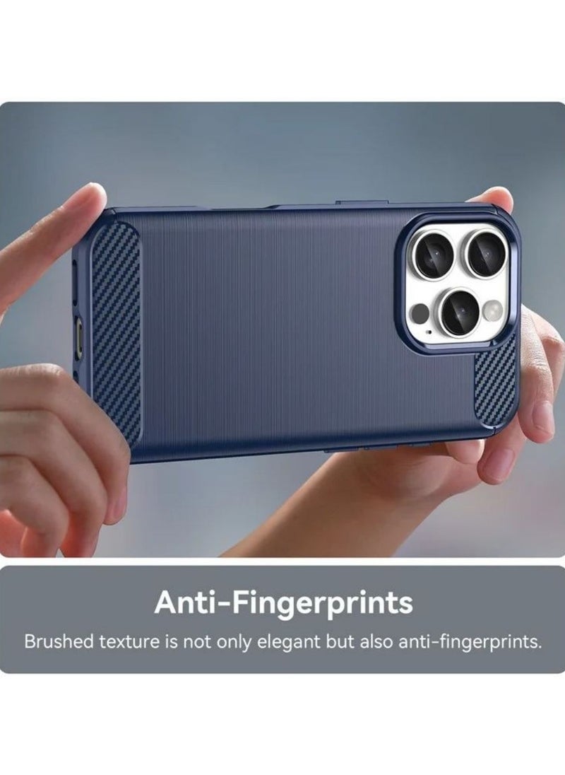 ICARLUS For iPhone 16 Pro Max TPU Case Brushed Carbon Fiber Texture Phone Cover - Blue  - Image 4