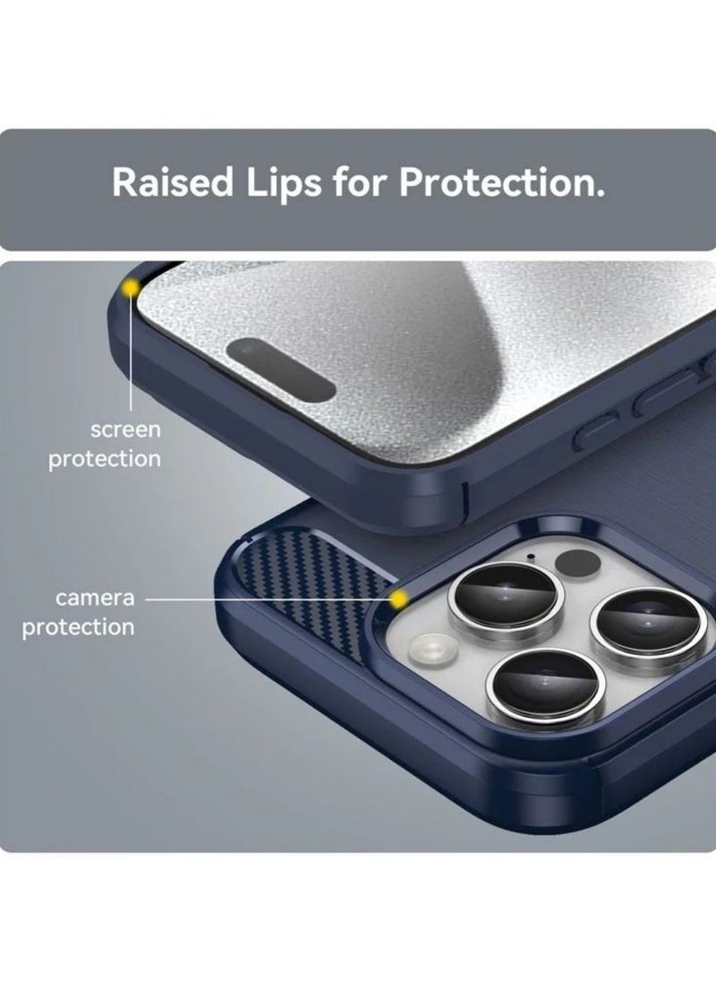 ICARLUS For iPhone 16 Pro Max TPU Case Brushed Carbon Fiber Texture Phone Cover - Blue  - Image 5