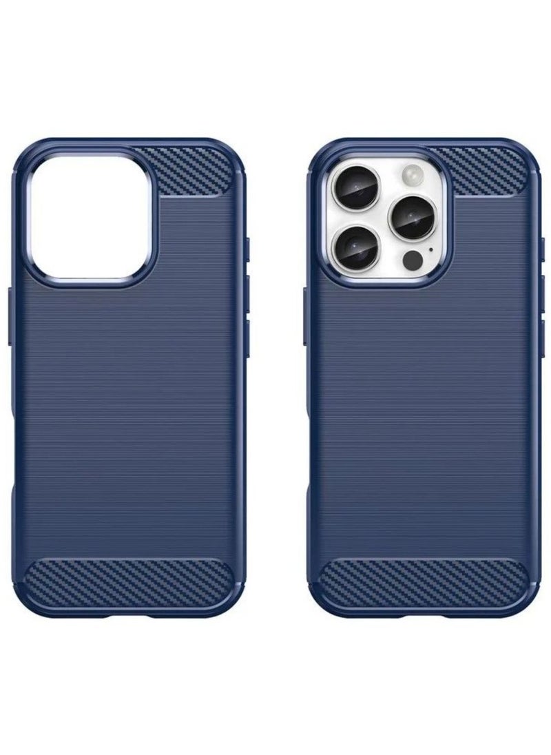 ICARLUS - For iPhone 16 Pro Max TPU Case Brushed Carbon Fiber Texture Phone Cover - Blue - Image 1