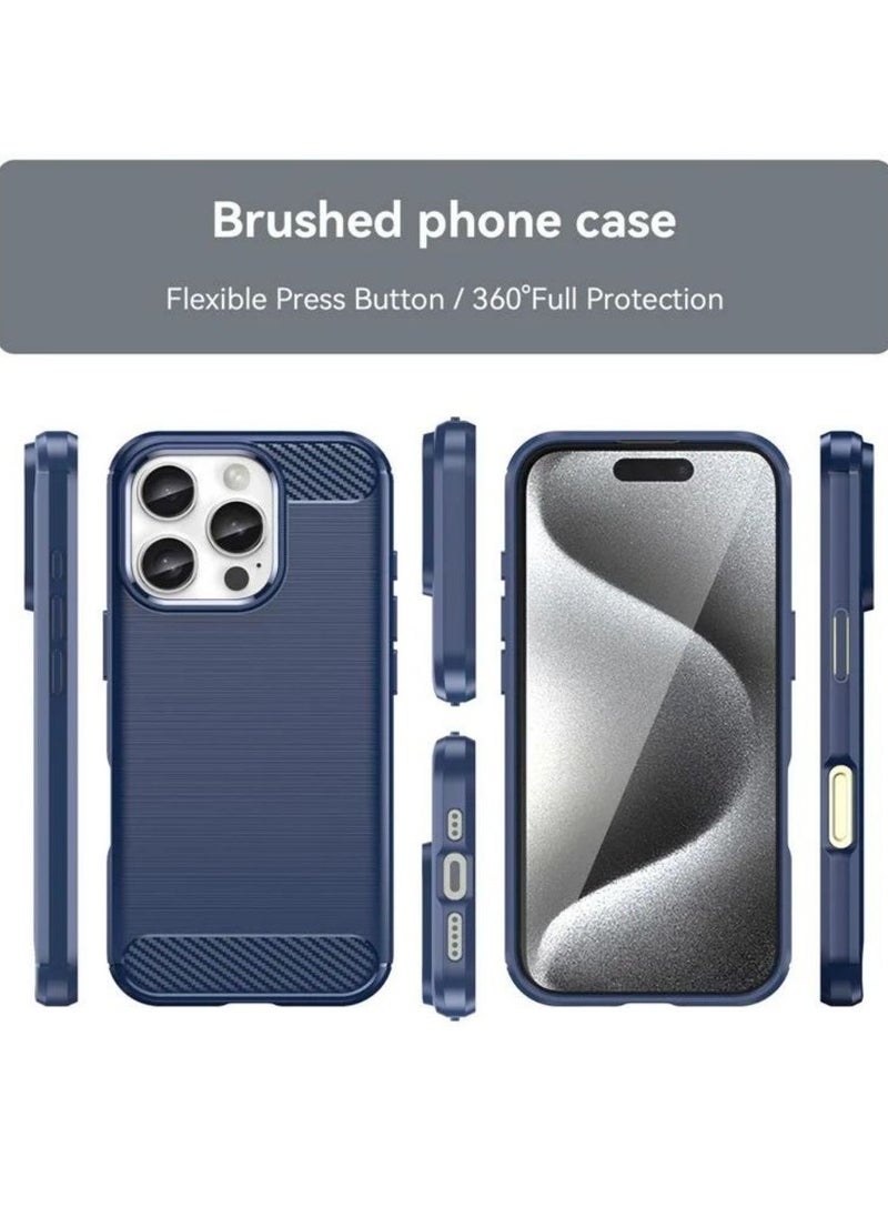 ICARLUS - For iPhone 16 Pro Max TPU Case Brushed Carbon Fiber Texture Phone Cover - Blue - Image 1