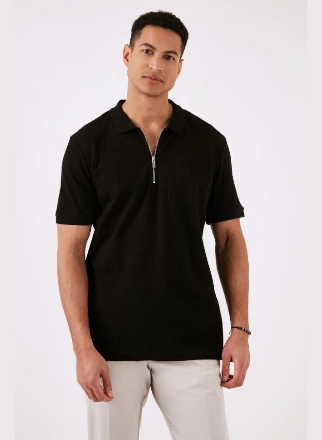 Buratti  Buratti Cotton Regular Fit Zippered Polo Collar T Shirt Men's Polo Collar T-Shirt 5902738 for Men | Best Price UAE