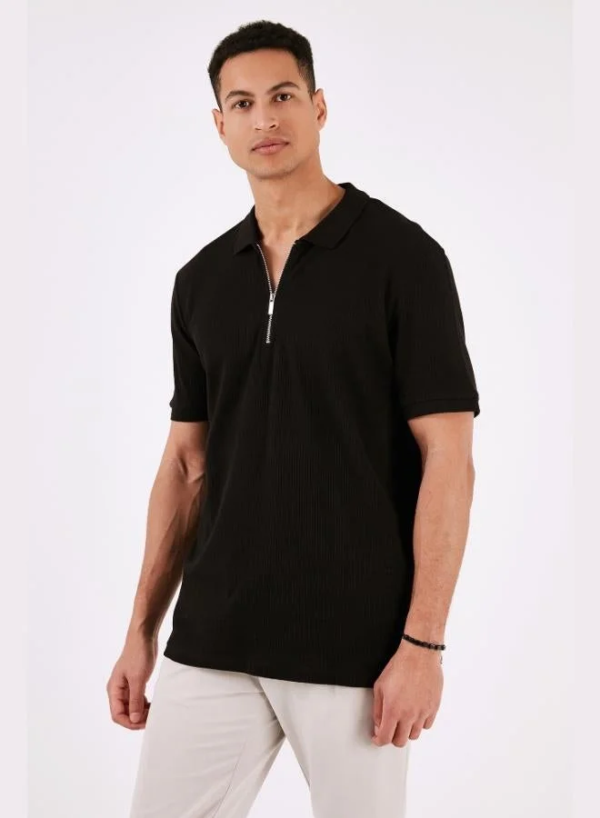 بوراتي تيشيرت بولو رجالي قطن بياقة بولو بسحاب من بوراتي