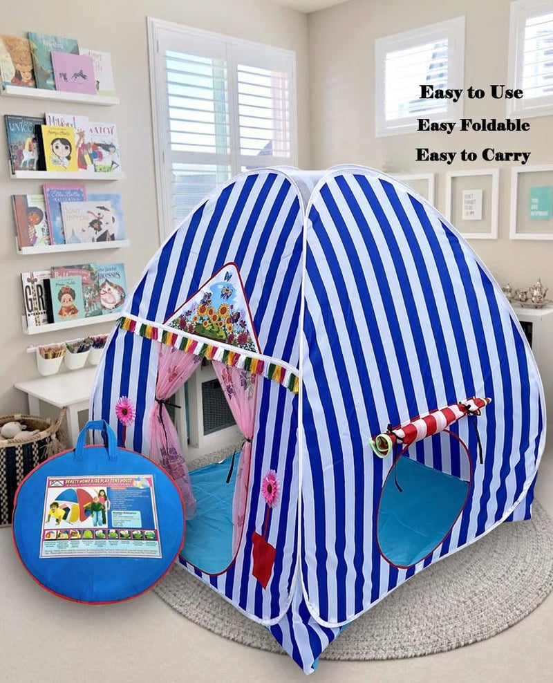 HOMECUTE Foldable Popup Big/Jumbo Size Play Tent House for Kids,Outdoor & Indoor Use, 3 Year to 12 Years 110 x 110 x 120 cm(Big Size Blue White) - Image 3