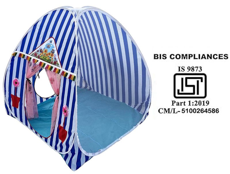 HOMECUTE Foldable Popup Big/Jumbo Size Play Tent House for Kids,Outdoor & Indoor Use, 3 Year to 12 Years 110 x 110 x 120 cm(Big Size Blue White) - Image 2