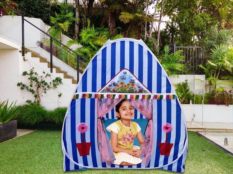 HOMECUTE Foldable Popup Big/Jumbo Size Play Tent House for Kids,Outdoor & Indoor Use, 3 Year to 12 Years 110 x 110 x 120 cm(Big Size Blue White) - Image 4