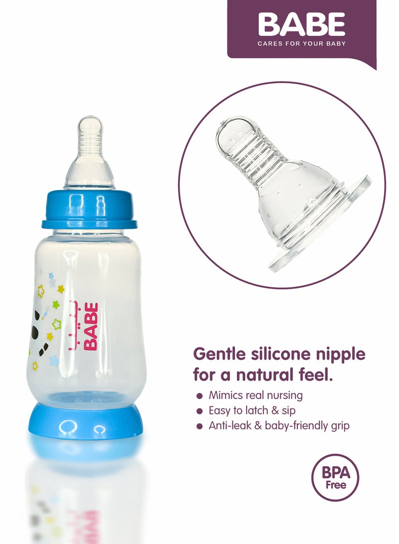 BABE - Baby Feeding Bottle, 4oz / 125ml, Medium Flow, 3+ Months, BPA Free, Blue, Made in Thailand, Pack of 2 - Image 4
