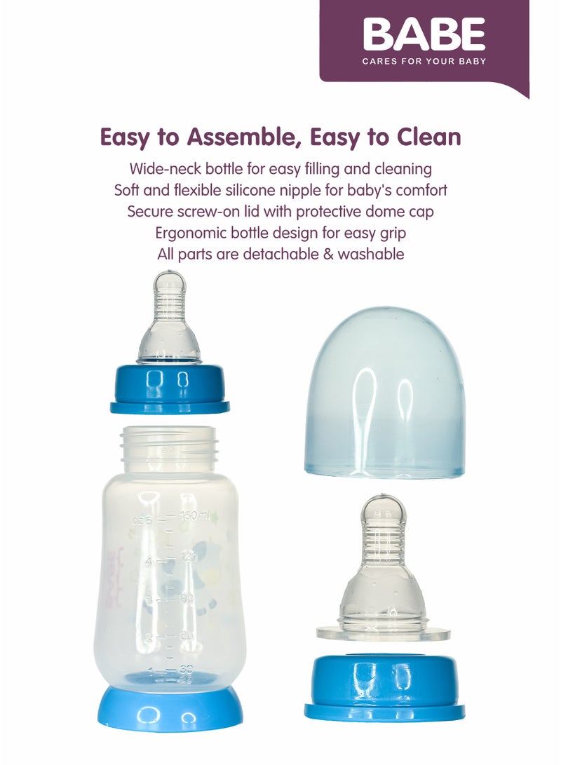 BABE - Baby Feeding Bottle, 4oz / 125ml, Medium Flow, 3+ Months, BPA Free, Blue, Made in Thailand, Pack of 2 - Image 3