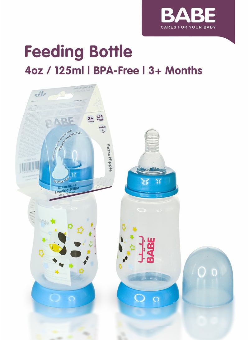 BABE - Baby Feeding Bottle, 4oz / 125ml, Medium Flow, 3+ Months, BPA Free, Blue, Made in Thailand, Pack of 2 - Image 2