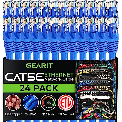 GEARIT 24 حزمة، كابل إيثرنت Cat5e بطول 3 أقدام - كابل شبكة LAN RJ45 خالي من العوائق، أسود - Image 1
