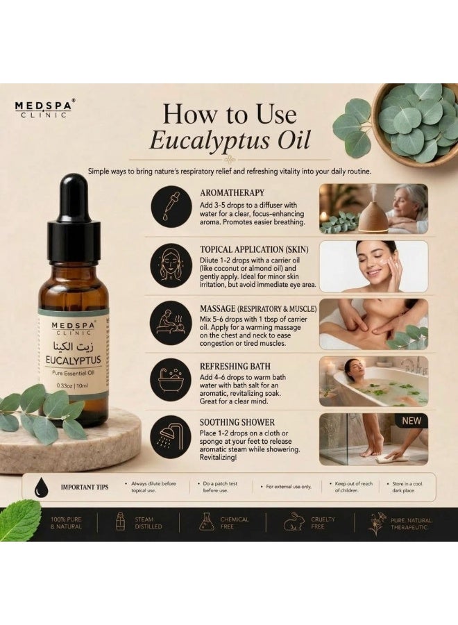MEDSPACLINIC Eucalyptus Essential Oil 10ml – 100% Pure Natural Eucalyptus Oil for Aromatherapy, Diffuser, Massage, Steam Inhalation, Home Fragrance, Skin Care & DIY Beauty Products - Image 3