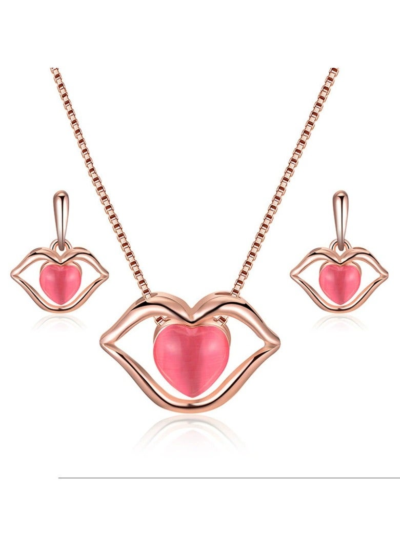 Women’s Geometric Crystal Jewelry Set – Teardrop & Heart Pendant Necklace & Earrings, Elegant Gift Set