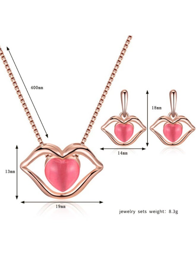 Women’s Geometric Crystal Jewelry Set – Teardrop & Heart Pendant Necklace & Earrings, Elegant Gift Set