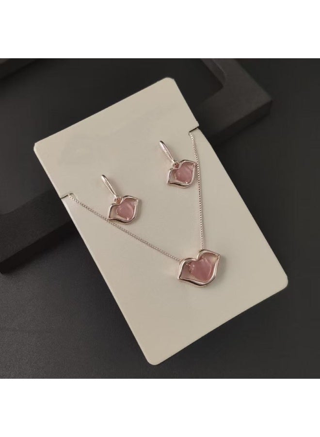 Women’s Geometric Crystal Jewelry Set – Teardrop & Heart Pendant Necklace & Earrings, Elegant Gift Set