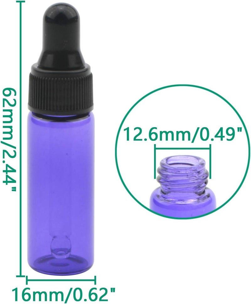 Rowiz 30pcs 5ml Small Essential Oil Dropper Bottles Glass Bottle Lotion Perfume Sample Vials with Glass Dropper and Black Caps Pink Bottle (Purple) - Image 2