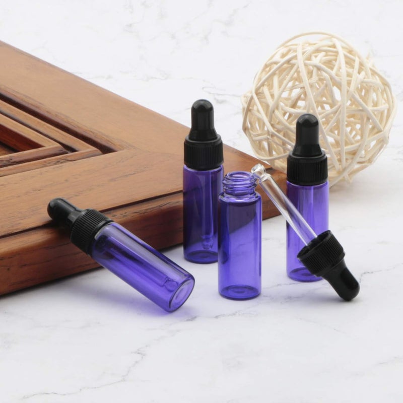 Rowiz 30pcs 5ml Small Essential Oil Dropper Bottles Glass Bottle Lotion Perfume Sample Vials with Glass Dropper and Black Caps Pink Bottle (Purple) - Image 5