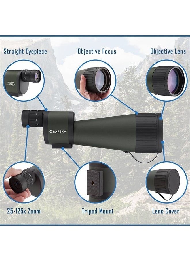 BARSKA Benchmark 25-125x88 Waterproof Straight Spotting Scope, Green/ Black  - Image 4