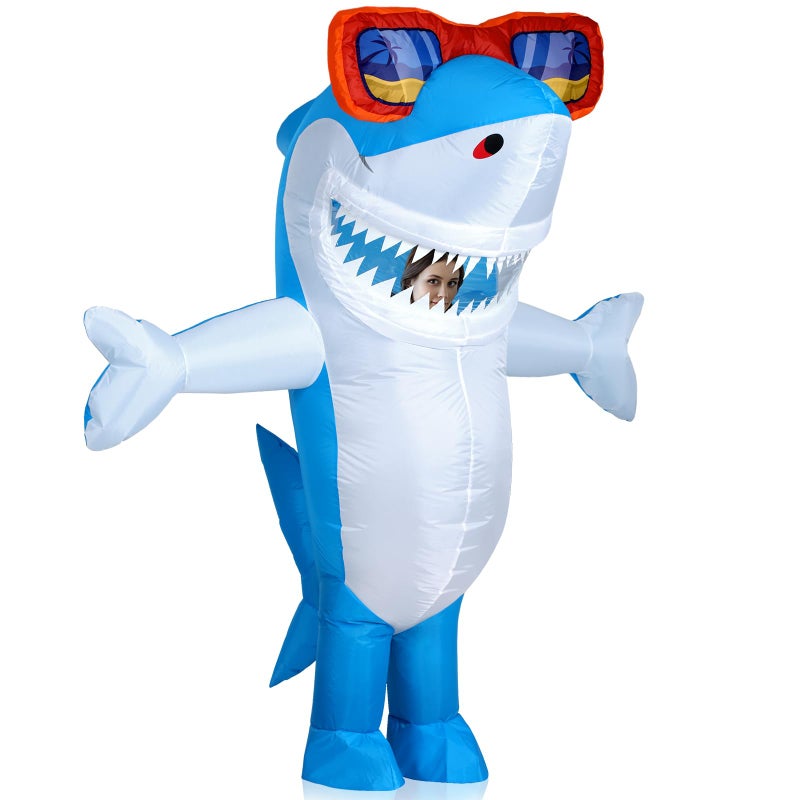 Foaincore Inflatable Shark Costumes for Adult Halloween Costumes Shark Air Blow up Costume Party63787 InchBlue