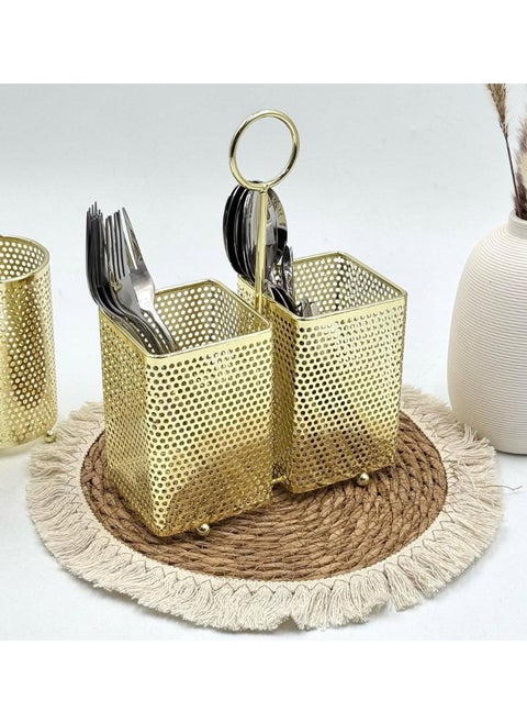 Gold Square Stainless Steel Spoon Colander – Stylish Fine Mesh Strainer for Kitchen Countertop Use – Durable and Rust-Resistant Cooking Tool for Tea, Broth, and Frying