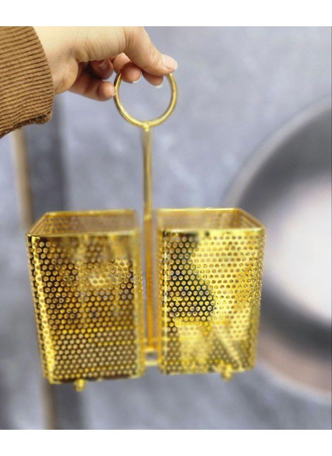 Generic - Gold Square Stainless Steel Spoon Colander – Stylish Fine Mesh Strainer for Kitchen Countertop Use – Durable and Rust-Resistant Cooking Tool for Tea, Broth, and Frying - Image 1
