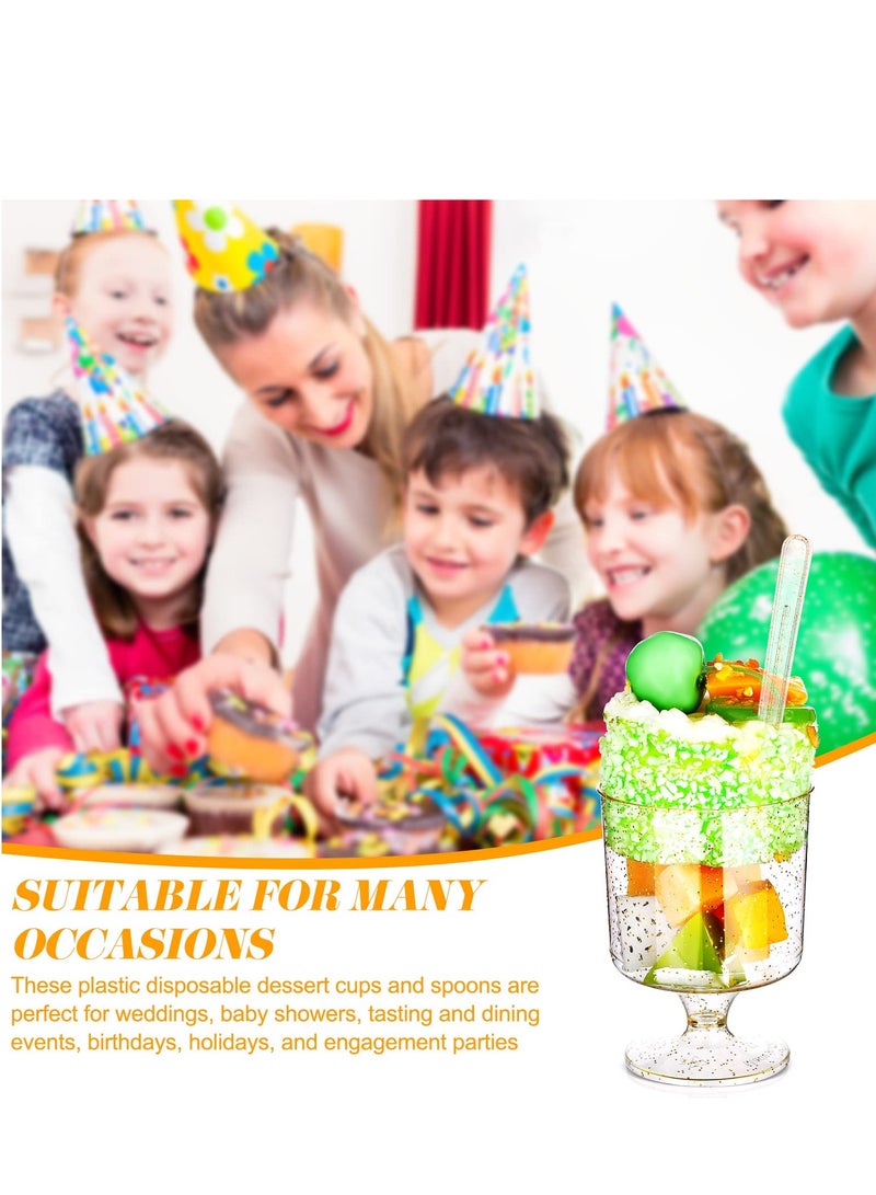 SOLARAE 50 Pcs 6 oz Dessert Cups with 50 Pcs Spoon Disposable Gold Glitter Plastic Cups Plastic Goblets Tasting Spoon Goblet Glasses Ice Cream Bowls for Wedding Party - Image 4