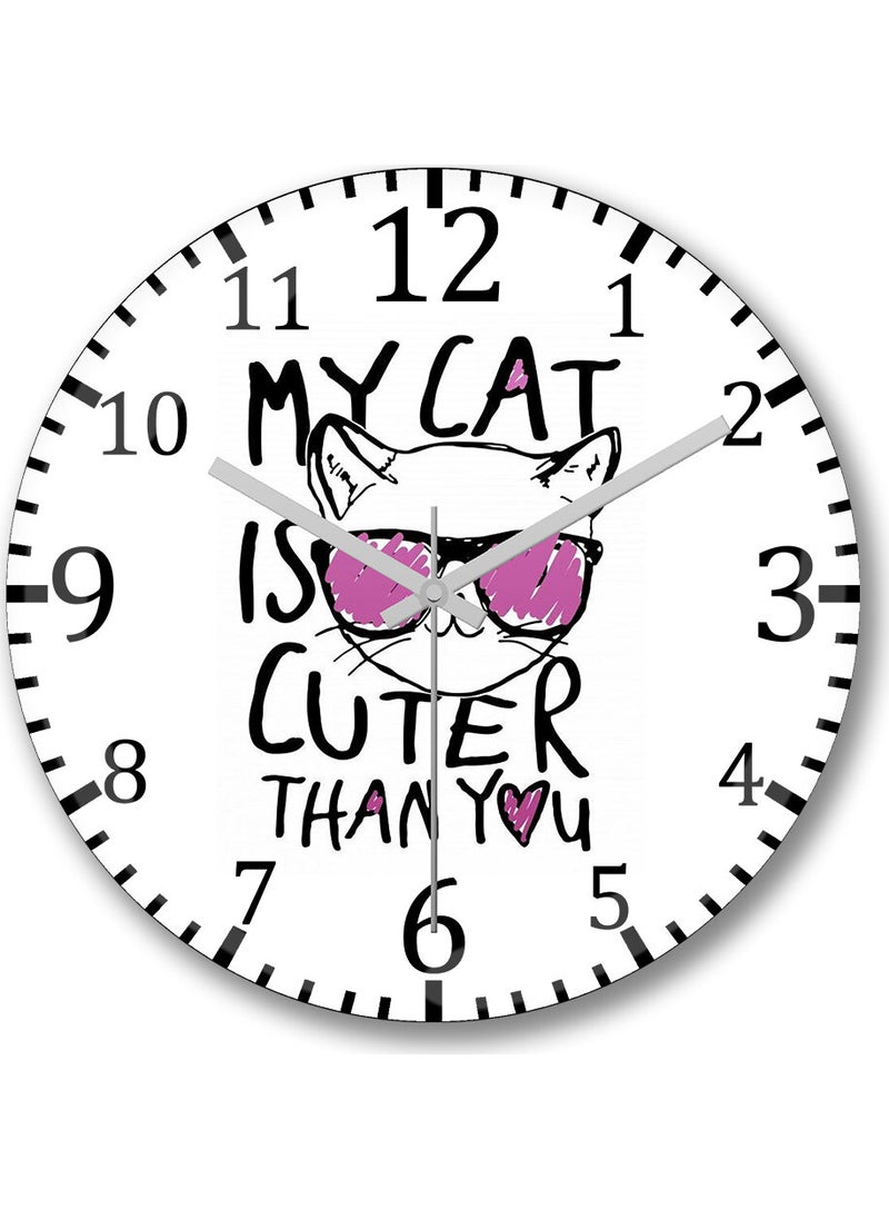 Baskı Dükkanı - Print Shop My Cat Is Cuter Than You Cat Wall Clock Curved Real Glass - Image 1