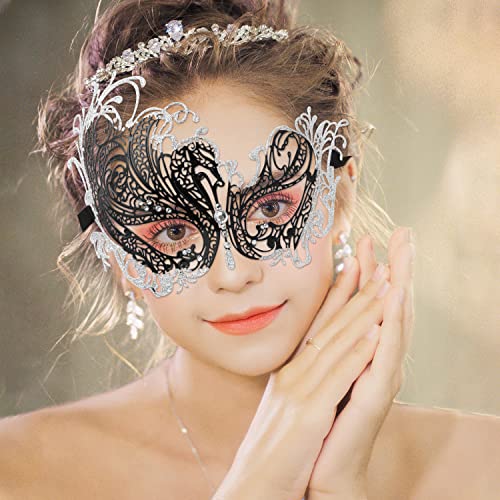 Coddsmz Couple Masquerade Metal Venetian Mask Set for Halloween Costume, Mardi Gras, Party Evening, Bar, Prom Ball - Women and Men Accessory - Image 2