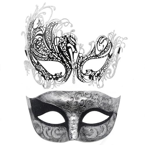 Coddsmz Couple Masquerade Metal Venetian Mask Set for Halloween Costume, Mardi Gras, Party Evening, Bar, Prom Ball - Women and Men Accessory - Image 1