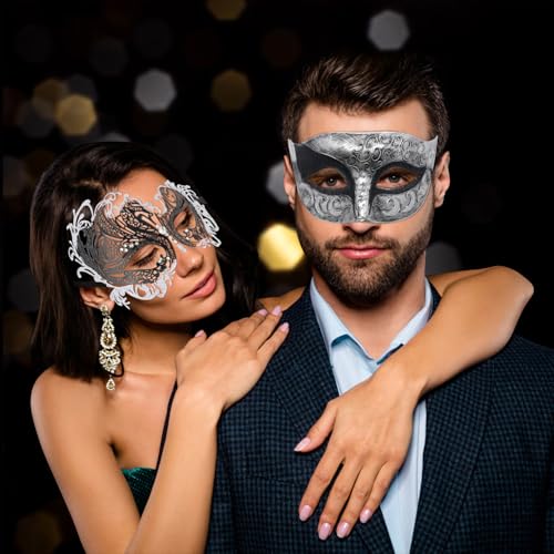 Coddsmz Couple Masquerade Metal Venetian Mask Set for Halloween Costume, Mardi Gras, Party Evening, Bar, Prom Ball - Women and Men Accessory - Image 3