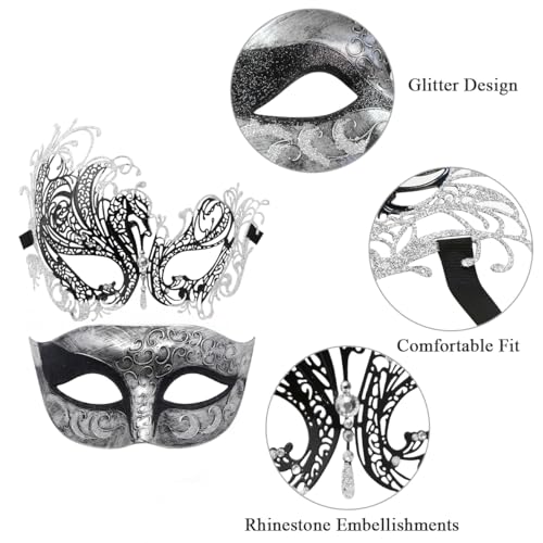 Coddsmz Couple Masquerade Metal Venetian Mask Set for Halloween Costume, Mardi Gras, Party Evening, Bar, Prom Ball - Women and Men Accessory - Image 4