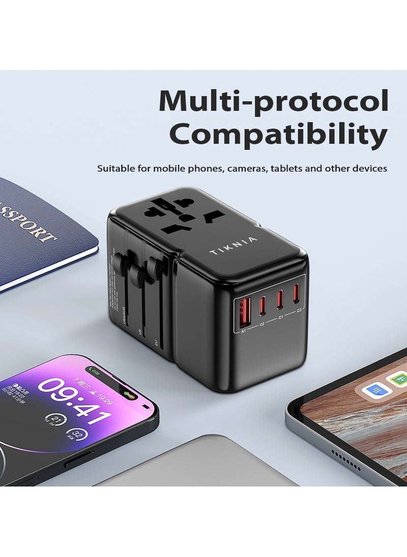 TIKNIA - Universal Travel Adapter, TIKNIA GaN III PD 85W Type-C Fast Charging Adaptor with 2USB-A & 3USB-C, Worldwide All in One Outlet Wall Charger for Phone, Tablet, Laptop, Plug Type A/C/G/I (US/EU/UK/AUS) - Image 1