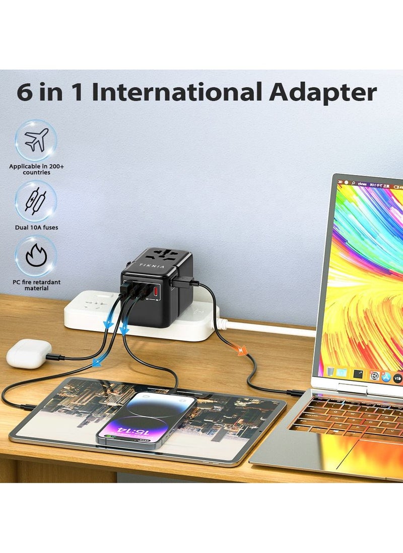 TIKNIA - Universal Travel Adapter, TIKNIA GaN III PD 85W Type-C Fast Charging Adaptor with 2USB-A & 3USB-C, Worldwide All in One Outlet Wall Charger for Phone, Tablet, Laptop, Plug Type A/C/G/I (US/EU/UK/AUS) - Image 1