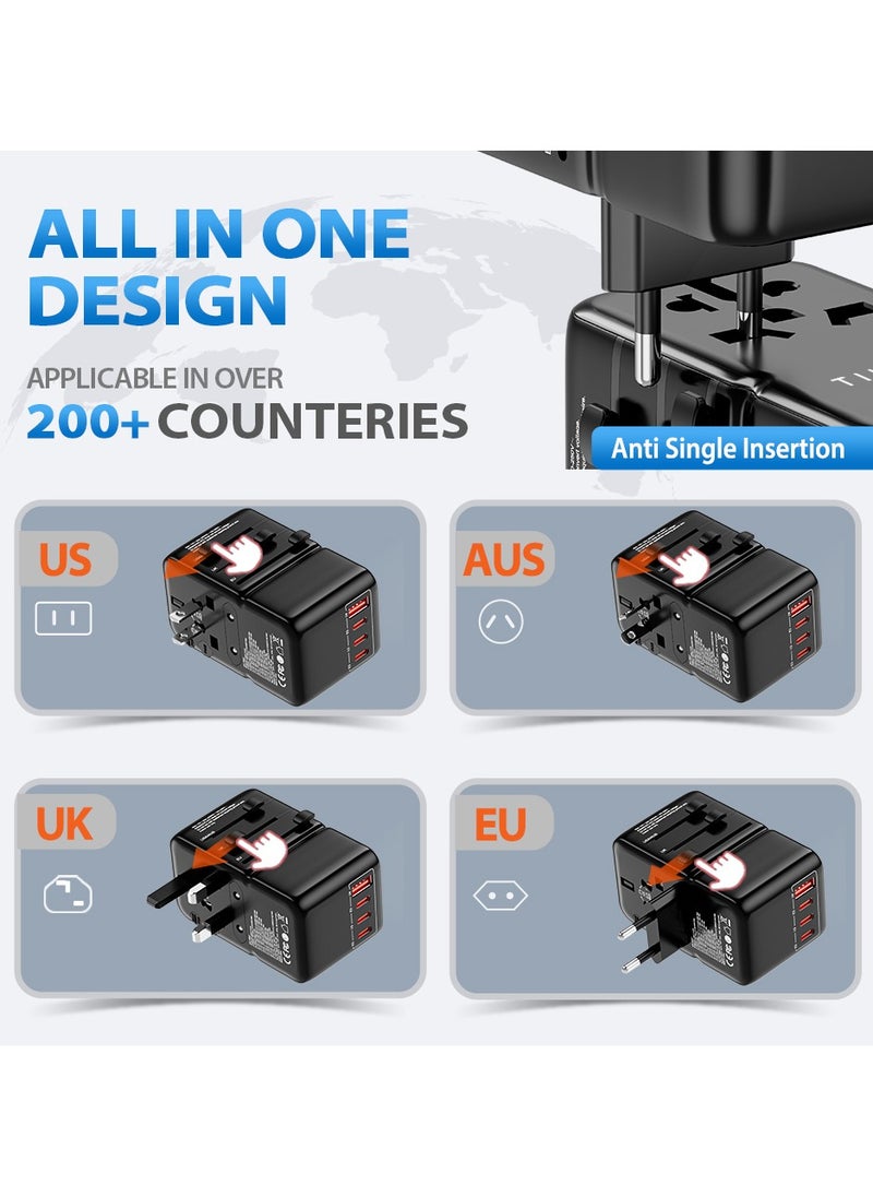 TIKNIA - Universal Travel Adapter, TIKNIA GaN III PD 85W Type-C Fast Charging Adaptor with 2USB-A & 3USB-C, Worldwide All in One Outlet Wall Charger for Phone, Tablet, Laptop, Plug Type A/C/G/I (US/EU/UK/AUS) - Image 1