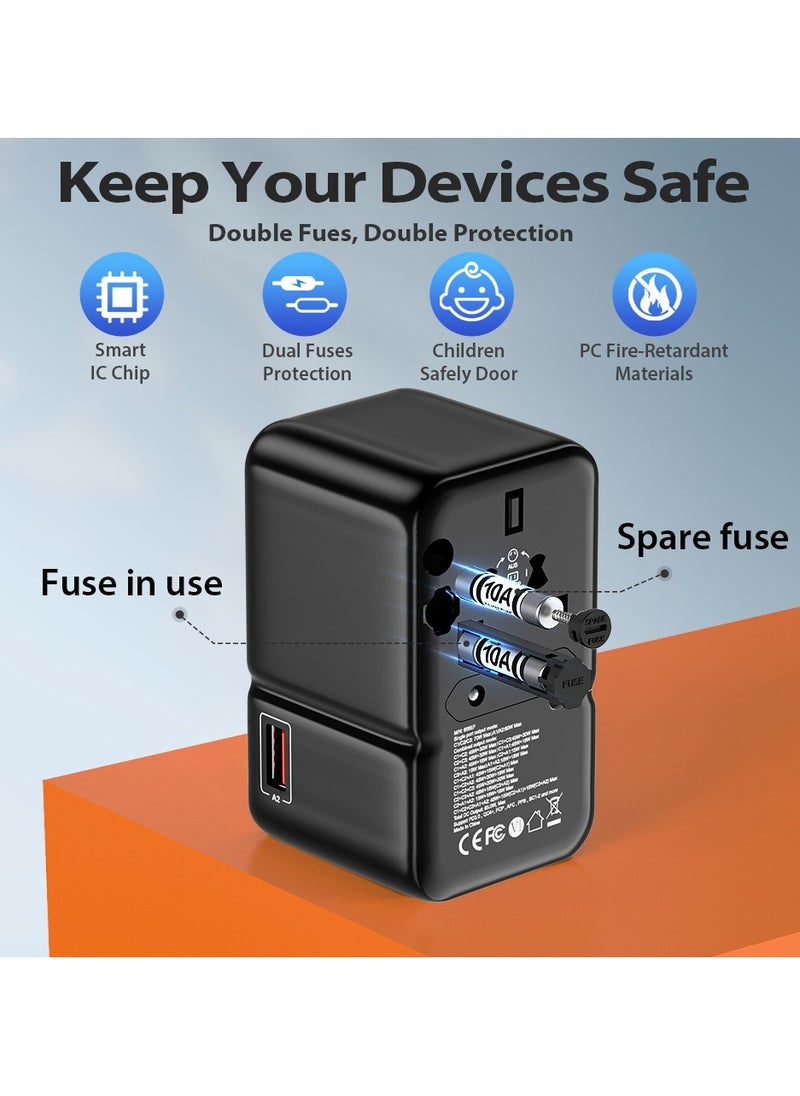 TIKNIA - Universal Travel Adapter, TIKNIA GaN III PD 85W Type-C Fast Charging Adaptor with 2USB-A & 3USB-C, Worldwide All in One Outlet Wall Charger for Phone, Tablet, Laptop, Plug Type A/C/G/I (US/EU/UK/AUS) - Image 1