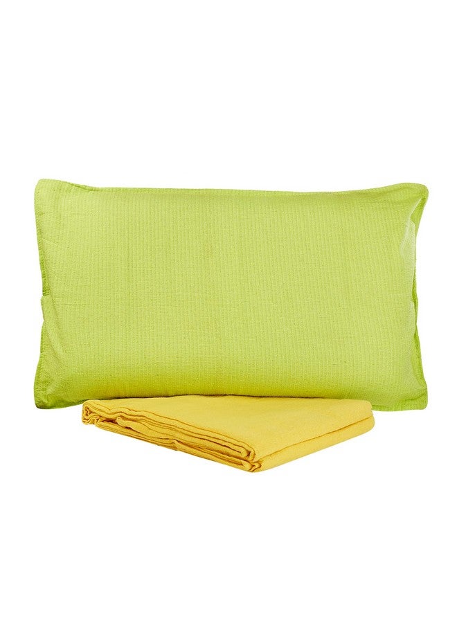RANGBHAR Handloom Cotton Solid Bedsheet for Double Bed, Organic Woven Bedsheet with 2 Pillow Covers, Yellow, 90 x 100 inch - Image 2