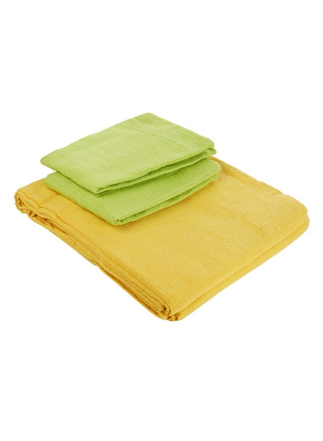 RANGBHAR Handloom Cotton Solid Bedsheet for Double Bed, Organic Woven Bedsheet with 2 Pillow Covers, Yellow, 90 x 100 inch - Image 1