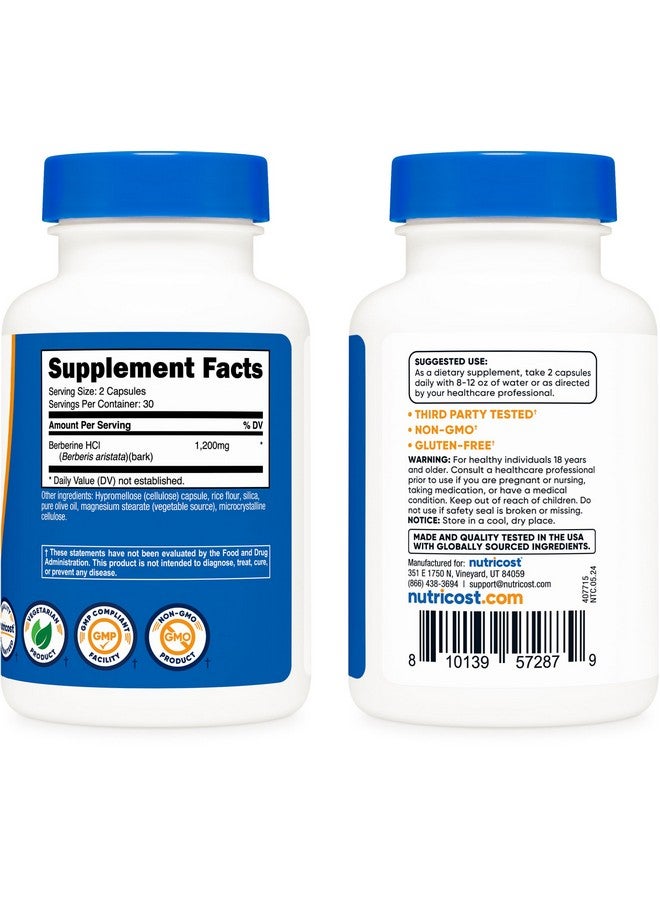 Nutricost نوتريكوست بيربرين HCl 1200 ملغ ، 60 كبسولة نباتية - خالية من الغلوتين وغير معدلة وراثيًا - Image 4