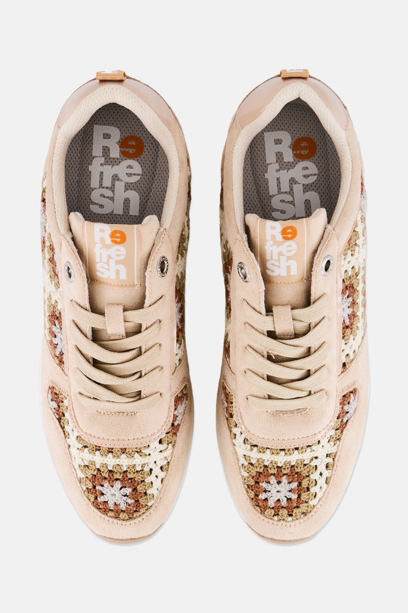 REFRESH Women Lace Up Casual Sneaker, Beige - Image 3
