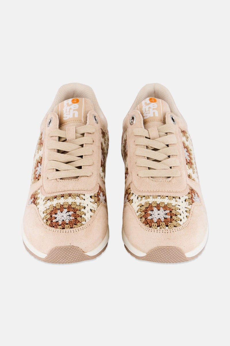 REFRESH Women Lace Up Casual Sneaker, Beige - Image 4