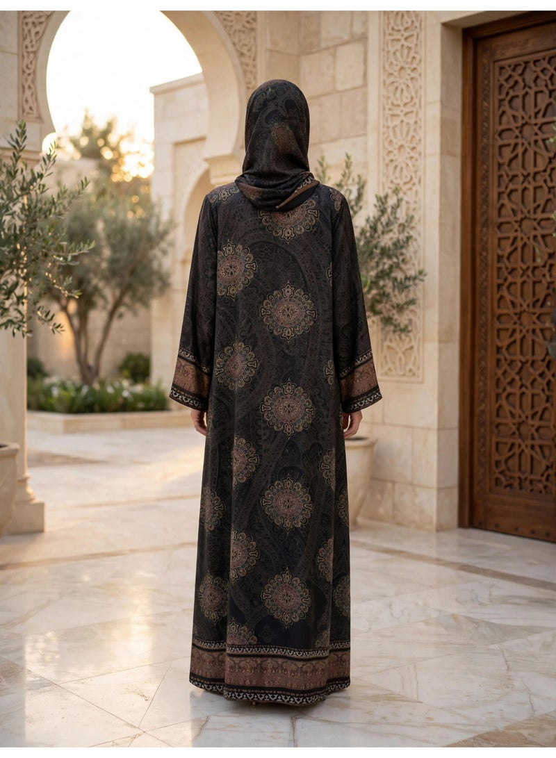 اكسا عباية مفتوحة بطبعات بيزلي وزخارف ميدالية فاخرة - Image 4