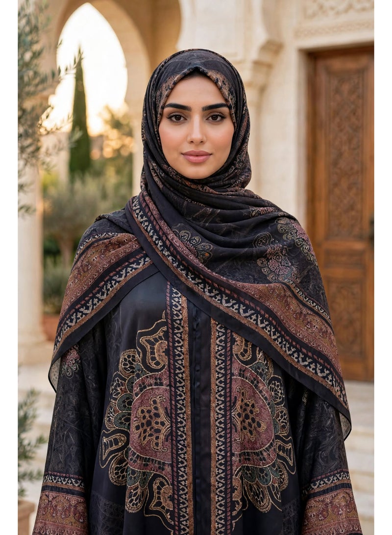 اكسا عباية مفتوحة بطبعات بيزلي وزخارف ميدالية فاخرة - Image 5