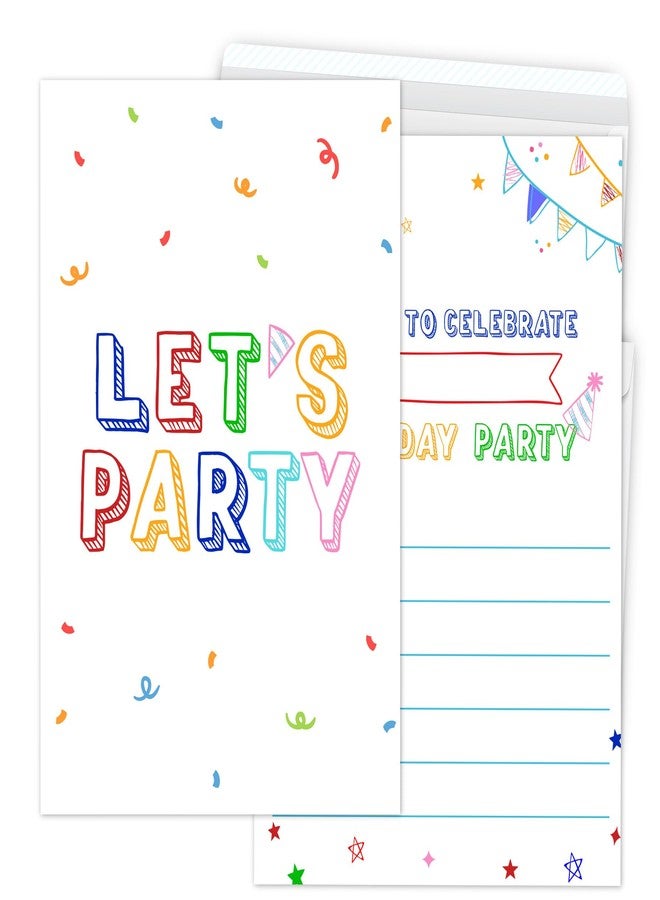 Putocopic Let's Party Birthday Invitations for Boys, Simple Minimalist Birthday Party Fill In Invitations with Envelopes, 30Pcs, 4x6 Inches - Image 1