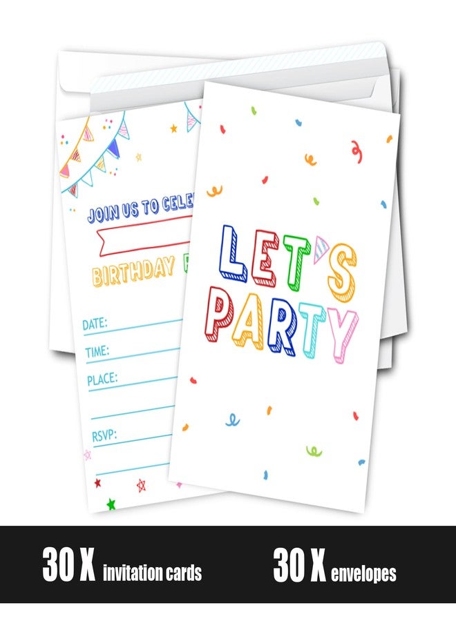 Putocopic Let's Party Birthday Invitations for Boys, Simple Minimalist Birthday Party Fill In Invitations with Envelopes, 30Pcs, 4x6 Inches - Image 2