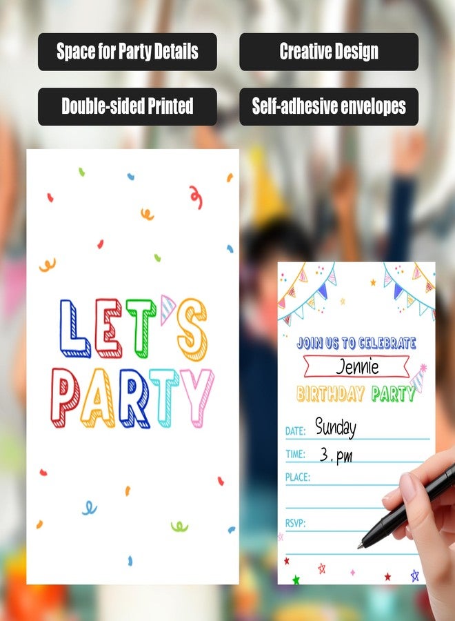 Putocopic Let's Party Birthday Invitations for Boys, Simple Minimalist Birthday Party Fill In Invitations with Envelopes, 30Pcs, 4x6 Inches - Image 4