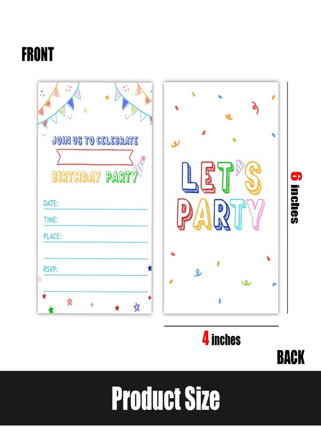 Putocopic Let's Party Birthday Invitations for Boys, Simple Minimalist Birthday Party Fill In Invitations with Envelopes, 30Pcs, 4x6 Inches - Image 3