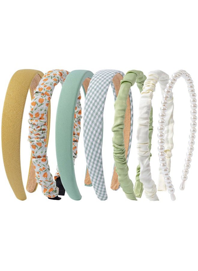 Sunolga 7 Pack Green Headbands for Women Girls Non Slip Floral Padded Hairbands Cute Pearl Head bands Wide Headbands Trendy Hair Accessories - Image 1