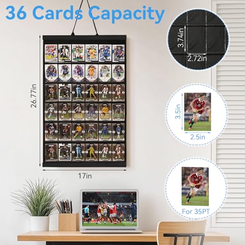 Famaster 36 Cards Display Case 35PT Graded Sports Card Frame with PVC Protection Clear View for Baseball Football Basketball Trading Card Wall Display Black - Image 3