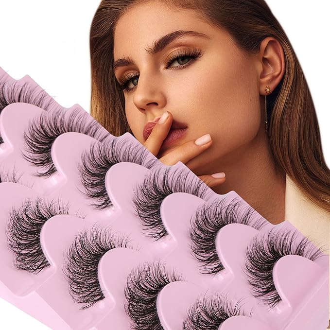 JIMIRE False Eyelashes Clear Band Small Faux Mink Lashes Natural Look Cat Eye 13MM Short Fluffy 3D Light Volume Eyelash Pack 7 Pairs