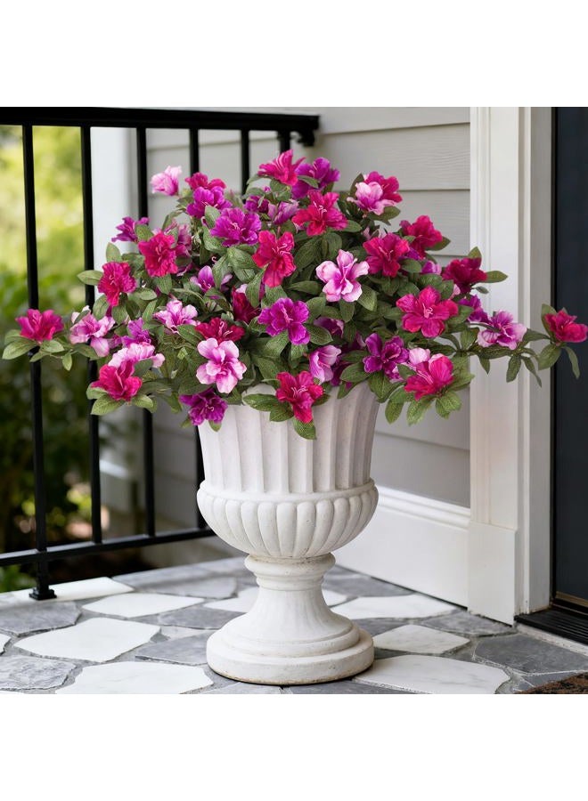 Ammyoo Artificial Fake Azalea Flowers for Outdoor Spring Decoration, Faux Silk Flower for Summer UV Resistant Look Real Plants for Garden Yard Porch Walkway Indoor Decor, 2PCS - Image 1